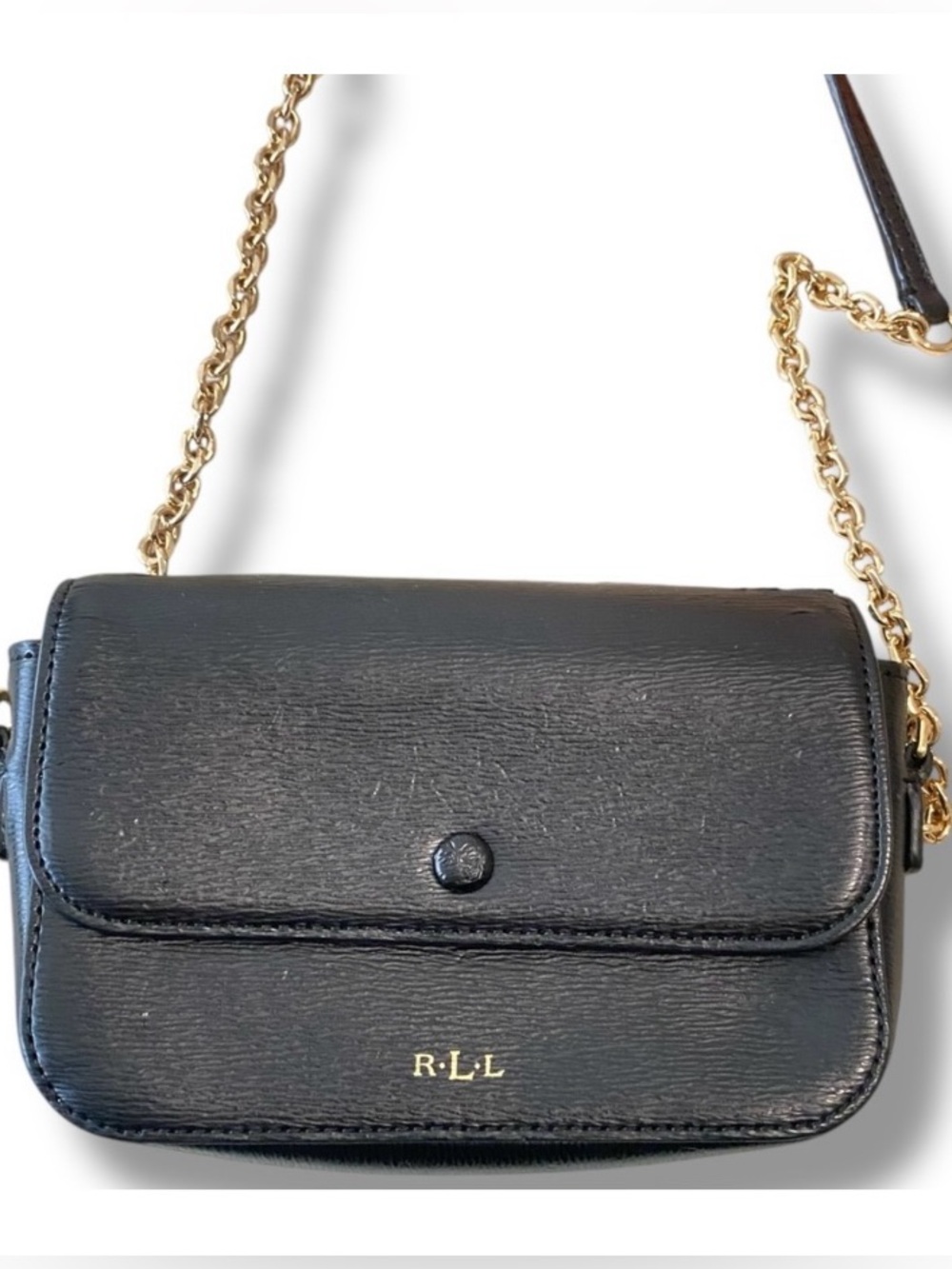 Lauren Ralph Lauren Newbury Port Micro Crossbody Black Gold Chain Project Bag